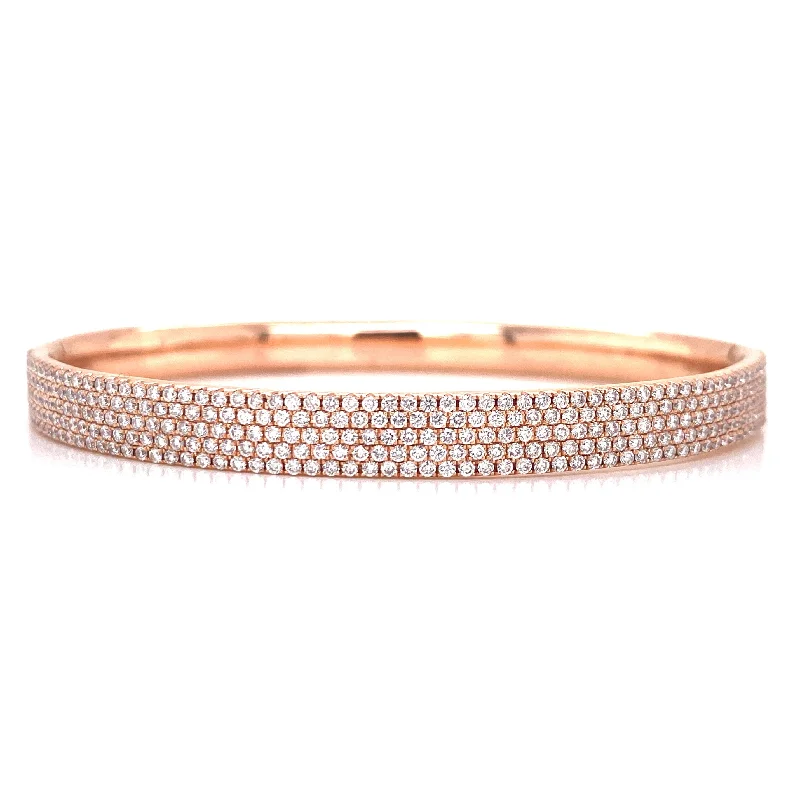 Handcrafted bangles for one-of-a-kind pieces-14K Rose Gold Diamond 5 Row Hinged Bangle