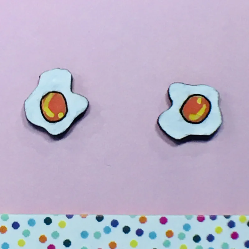 Custom geometric earrings for artistic flair-Studs: Fried Eggs