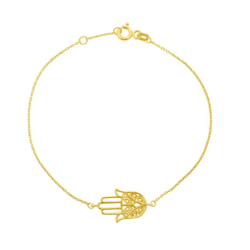 Handwoven bracelets for bohemian-inspired looks-14K Gold Hamsa Bracelet