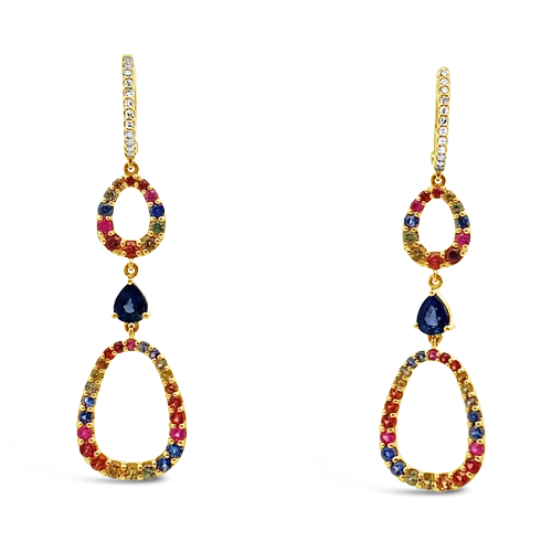 Two-tone earrings for stylish contrast-Rainbow Sapphire Dangle Earrings