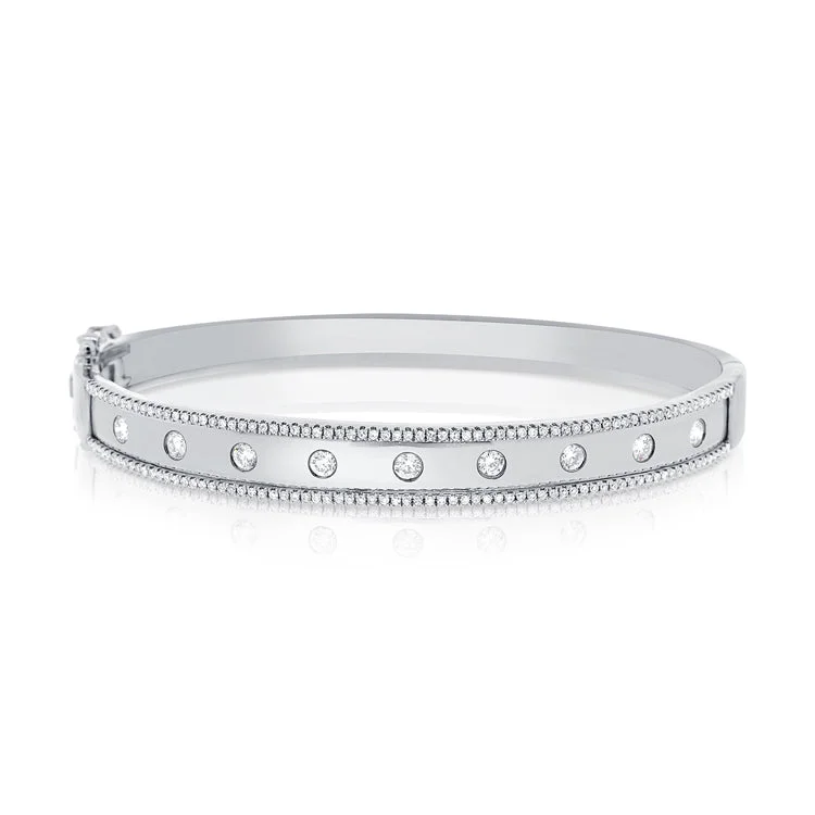 Silver bangles for everyday elegance-14K White Gold Diamond Wide Border Bangle