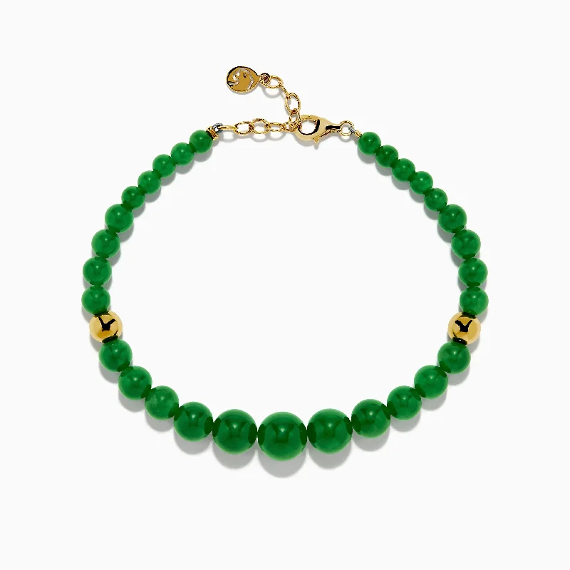 Luxury pearl bracelets for upscale events-14K Yellow Gold Graduated Jade Bracelet