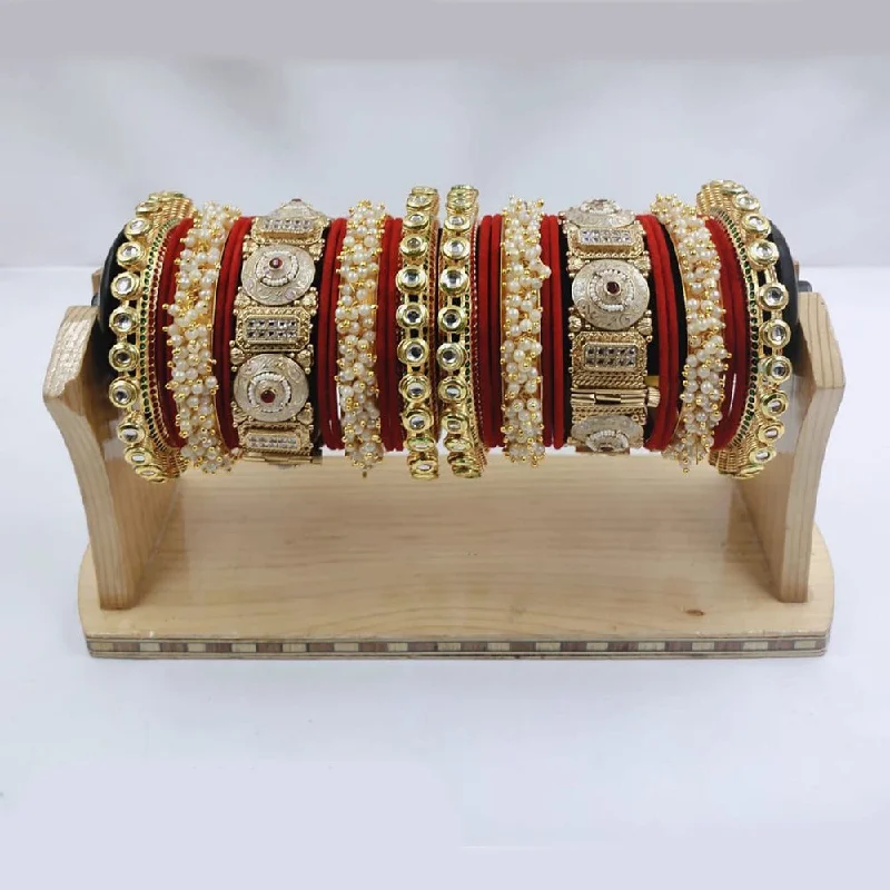 Modern bangle bracelets for contemporary style-Akruti Collection Gold Plated Kundan Stone And Pearl Meenakari Bangles Set