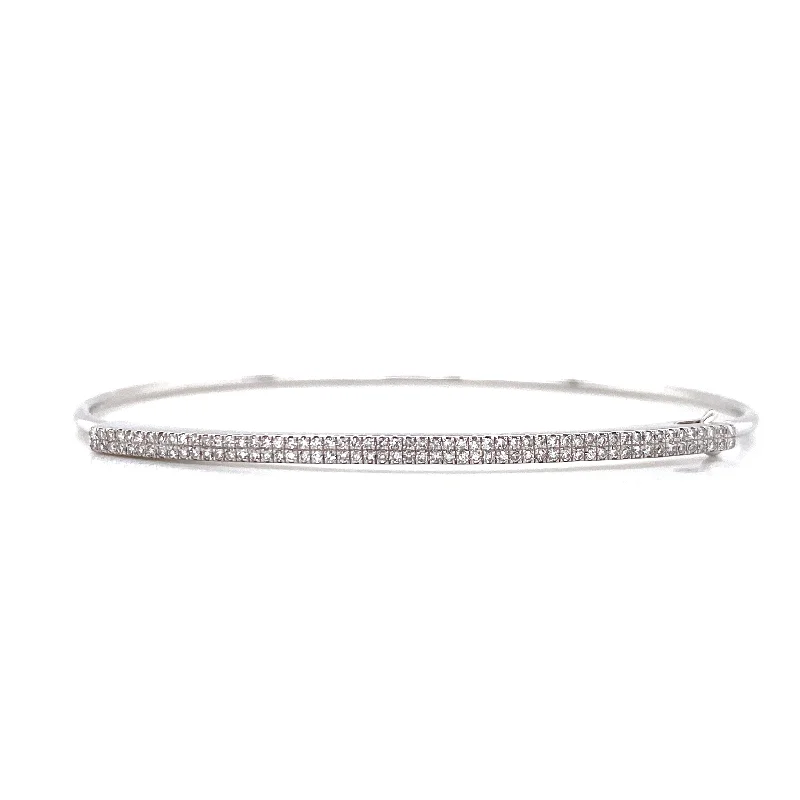 Layered bangles for a bohemian vibe-14K White Gold Diamond Double Row Pave Bar Bangle