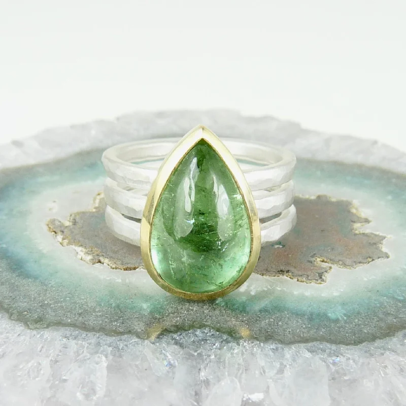 Custom promise rings for meaningful gifts-Green Tourmaline Cabochon Ring