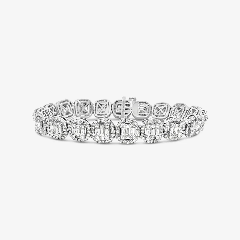 Minimalist silver bracelets for everyday chic-9.27ct Diamond Round & Baguette Cushion Halo Tennis Bracelet