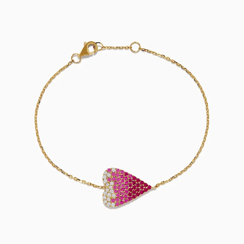 Silver cuff bracelets for a chic look-14K Yellow Gold Pink Sapphire and Diamond Heart Bracelet