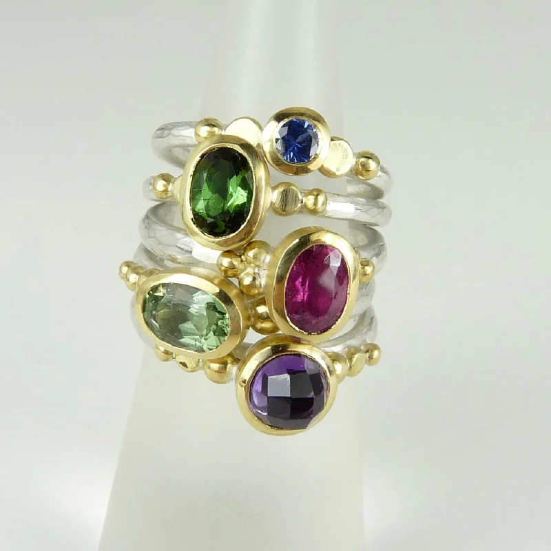 Custom couple rings for matching styles-Green Tourmaline Granulation Ring