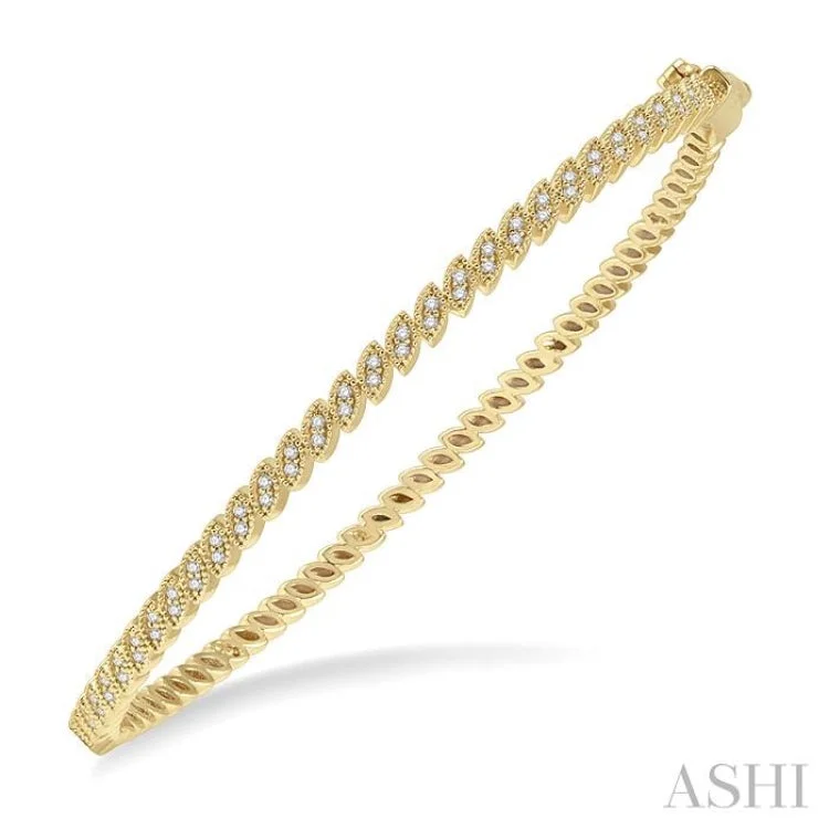 Adjustable crystal bangles for versatile fashion-1/3 Ctw Indented Marquise Mount Round Cut Diamond Stackable Bangle in 14K Yellow Gold