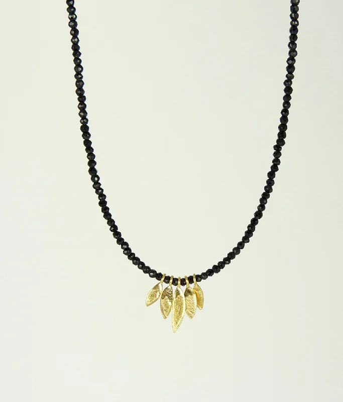 Sparkly crystal necklaces for adding glamour-Black Spinel and Gold Leaves Necklace