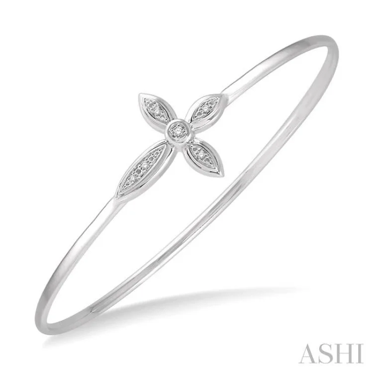 Custom-designed bangles for personalized flair-1/20 Ctw Marquise Cross Charm Round Cut Diamond Flexi Bangle in Sterling Silver