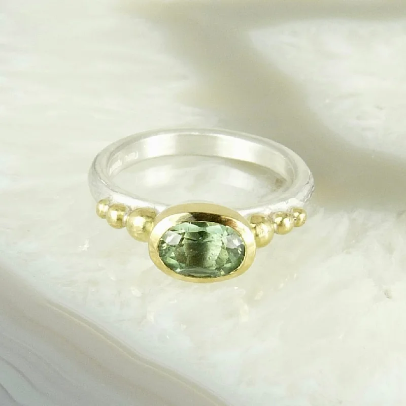 Stackable rings for customizable combinations-Green Tourmaline Granulation Ring