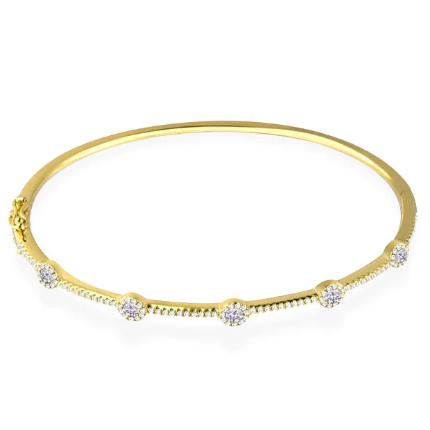 Gemstone-studded bangles for colorful style-14K Yellow Gold Diamond Halo Station Hinged Bangle