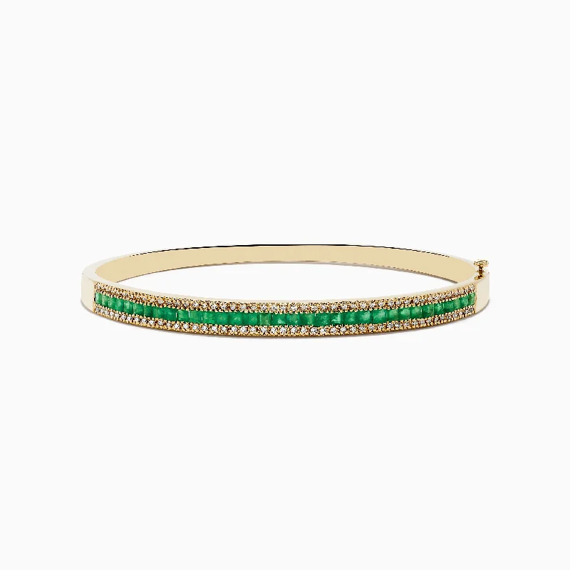 Handmade friendship bracelets for meaningful gifts-14K Yellow Gold Emerald and Diamond Bangle, 2.97 TCW