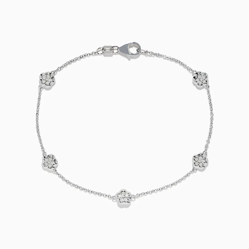 Stylish cord bracelets for casual fashion-925 Silver Diamond 5 Station Bracelet