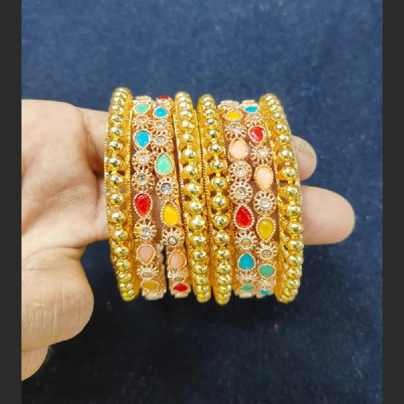 Handcrafted bangles for unique fashion accessories-Pooja Bangles Gold Plated Kundan Stone Bangles Set