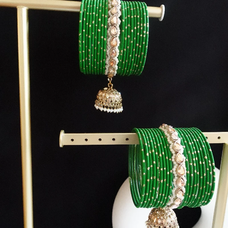 Bohemian-style stacking bangles for laid-back fashion-Rapunzel Green x Champagne