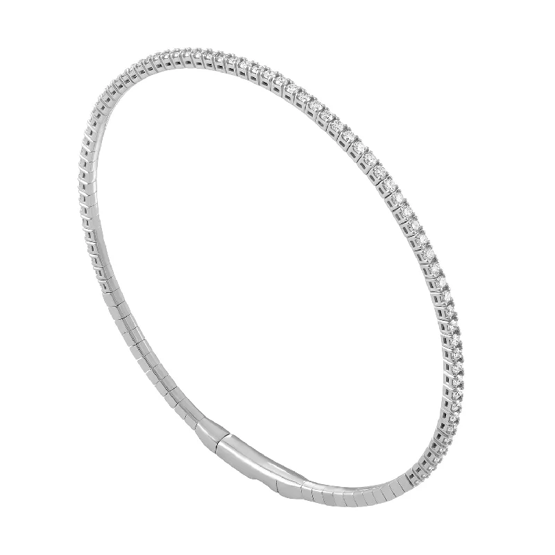 Sparkling crystal bangles for glamorous occasions-14K White Gold Diamond Flexible Bangle