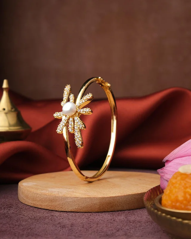 Wide bangles for a standout look-Eretria Flora CZ & Pearl Stud Bangle