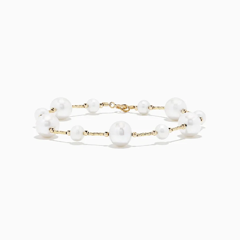 Gold-plated bracelets for a luxury look-14K Yellow Gold Pearl Station Bracelet