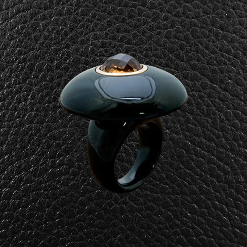 Silver rings with intricate detailing-Citrine & Onyx Ring