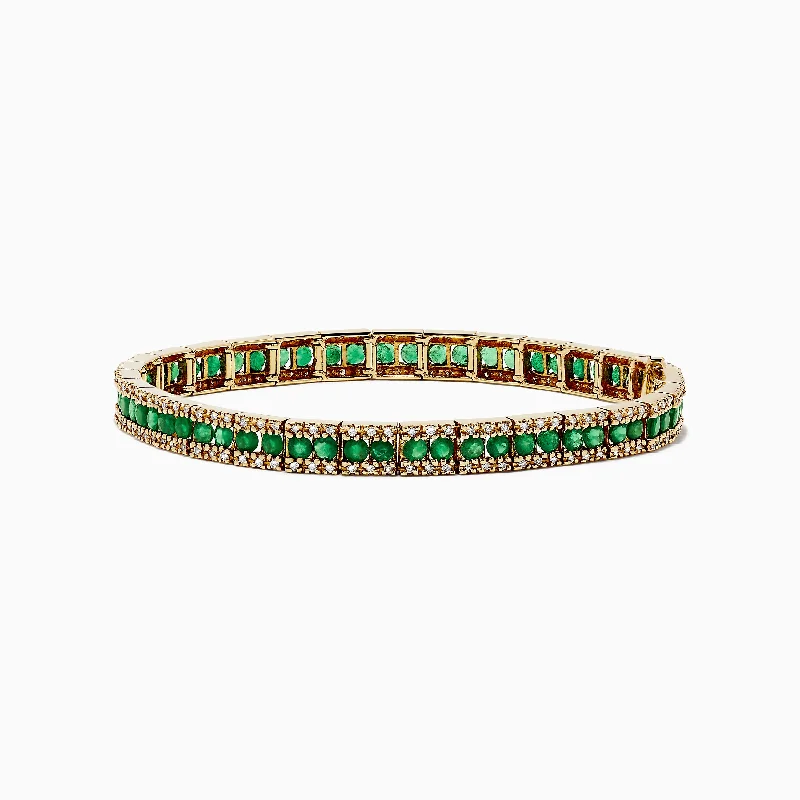 Custom birthstone bracelets for special occasions-14K Yellow Gold Emerald and Diamond Bracelet