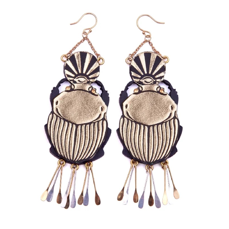 Crystal earrings with sparkling accents-SACRED SCARAB . earrings