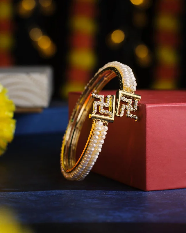 Classic gold bangles for timeless elegance-Shubh Swastik Pearl Bangle