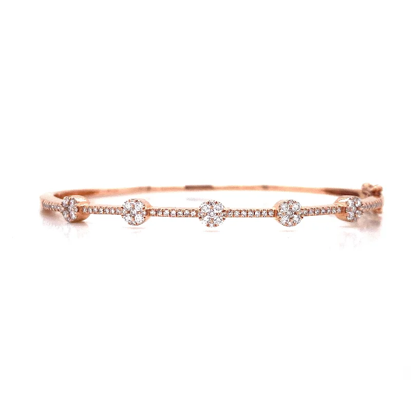 Crystal bangles for sparkling elegance-14K Rose Gold Diamond Cluster Station Bangle