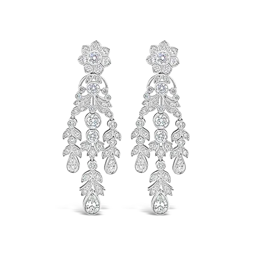 Statement earrings for evening parties-Diamond Dangle Flower and Leaves Earrings