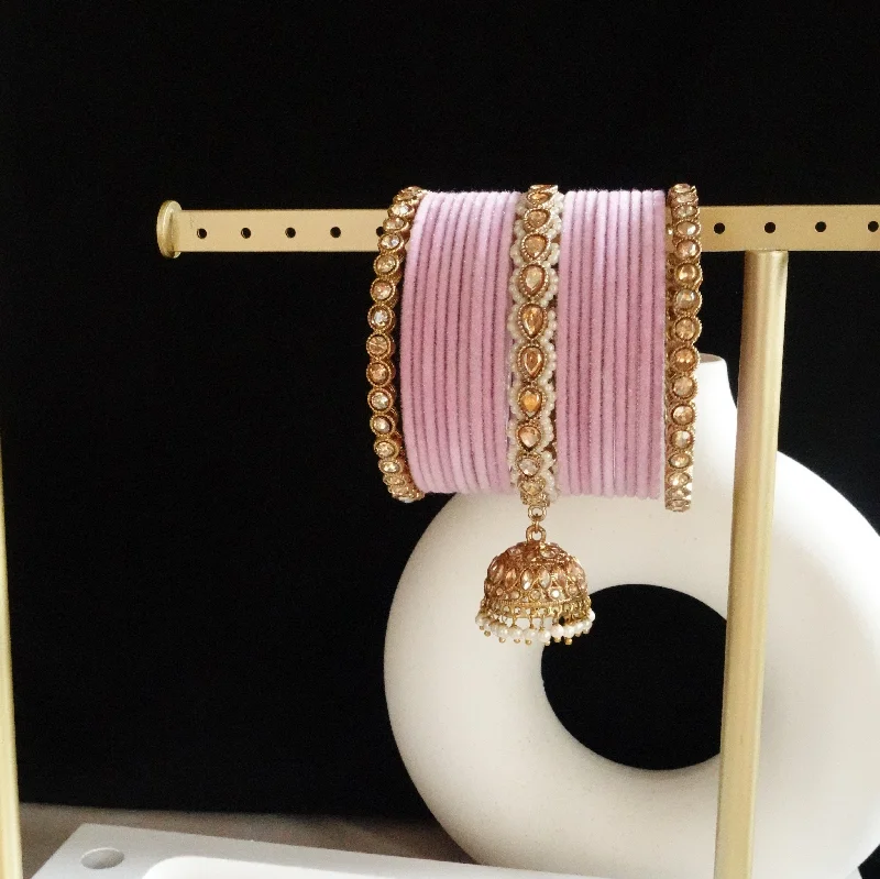 Custom couple bangles for matching accessories-Khloe Velvet Pink Set - Customized bangle set