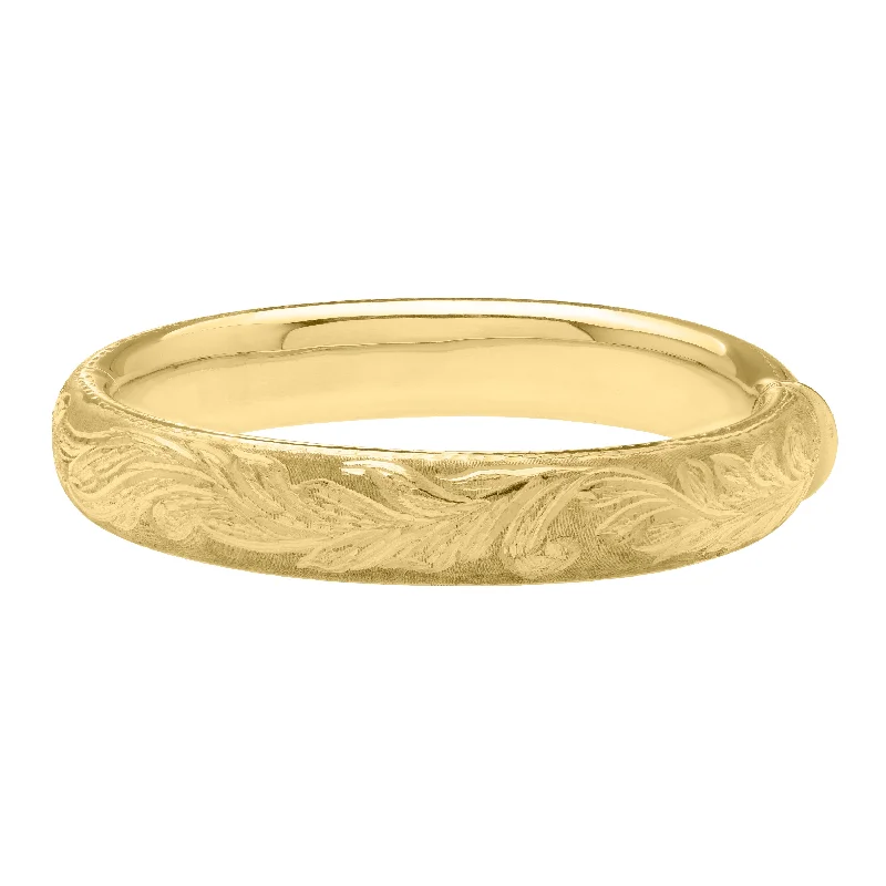 Trendy woven bracelets for a cool, casual style-14K Large Engraved Bangle