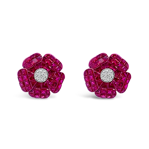 Designer earrings for exclusive collections-Ruby & Diamond Flower Earrings