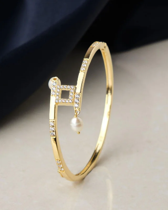 Classic gold bangles for every occasion-Square Pearl Bangle