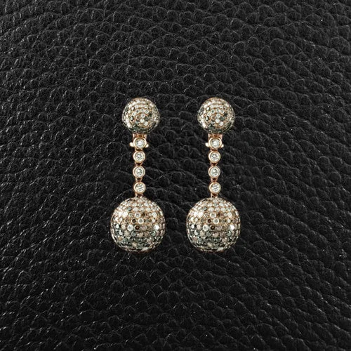 Hoop earrings with unique textures and patterns-Black, Brown & White Diamond Dangle Ball Earrings