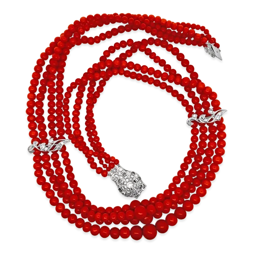 Classic rope necklaces for a timeless design-Coral Bead & Diamond Necklace