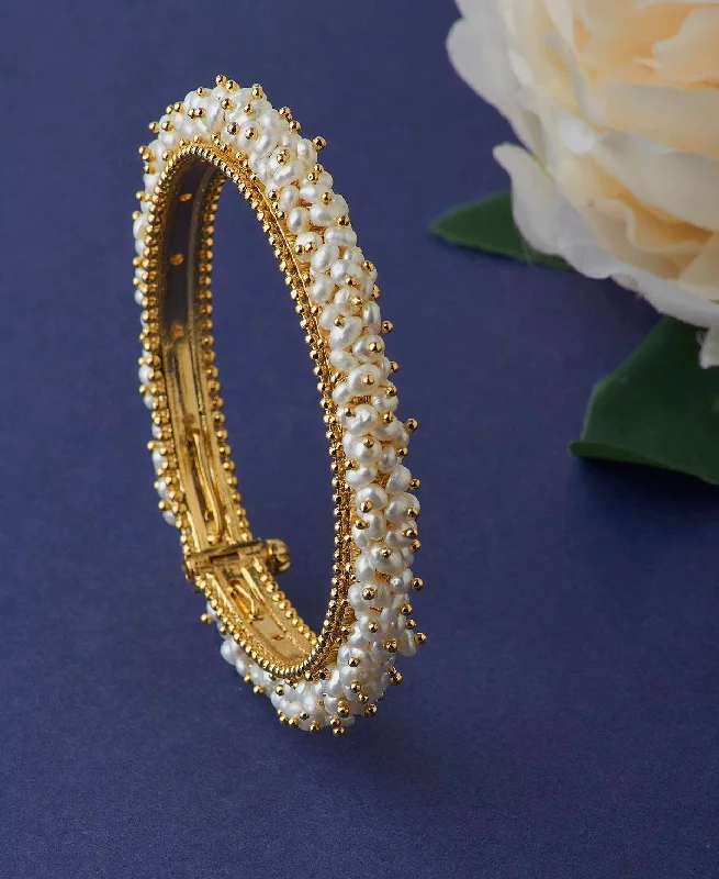 Sparkling crystal bangles for glamorous occasions-Traditional Real Pearl Bangle