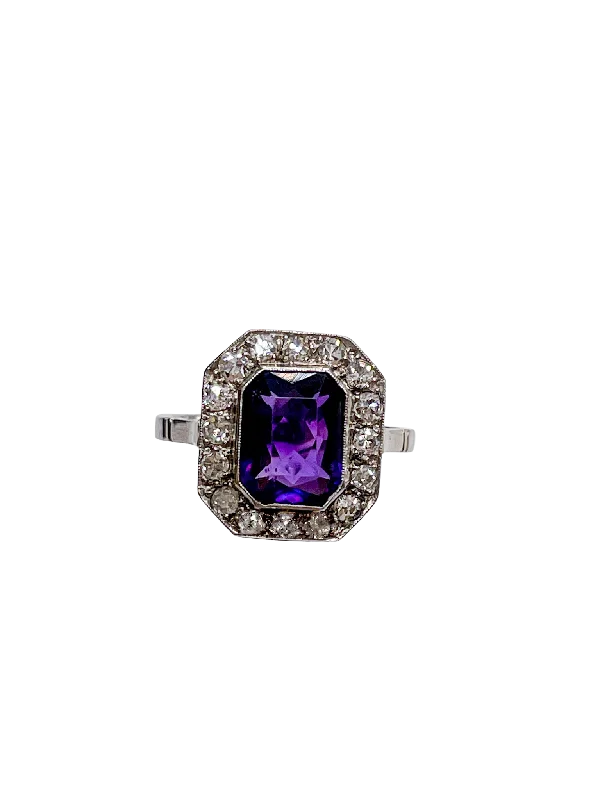 Silver rings with intricate detailing-*NEW* Edwardian amethyst and diamond cluster ring