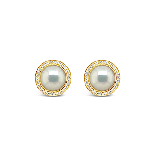 Designer pearl earrings for upscale events-Pearl & Diamond Earrings