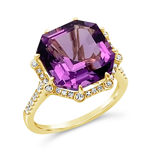 Classic wedding rings for simplicity and elegance-Amethyst & Diamond Halo Ring