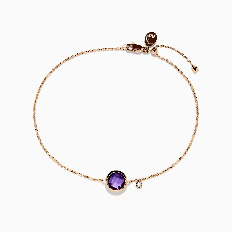 Custom charm bracelets for unique designs-14K Rose Gold Amethyst and Diamond Bolo Bracelet