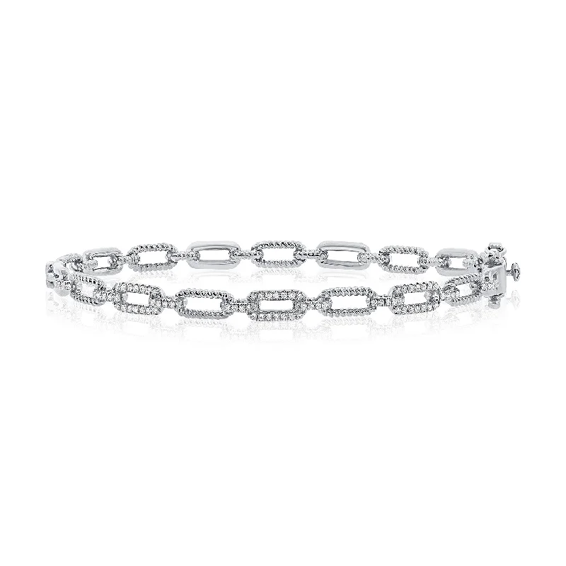 Trendy bangle bracelets for daily wear-14K White Gold Diamond Link Hinged Bracelet