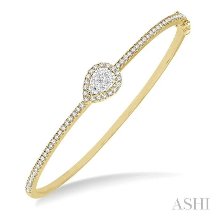 Adjustable bangle sets for a comfortable fit-1 ctw Pear Shape Lovebright Round Cut Diamond Stackable Bangle in 14K Yellow and White Gold