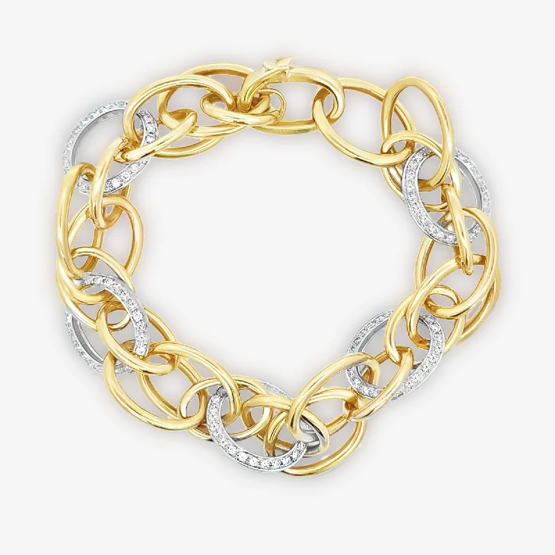 Silver bracelets for everyday wear-Interlocking Gold & Diamond Oval Link Bracelet