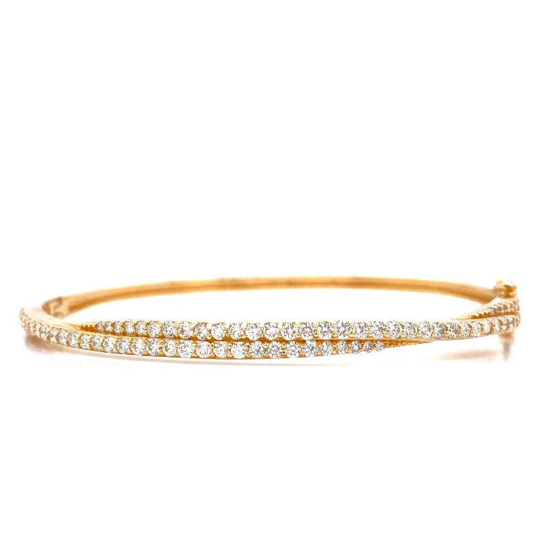 Simple silver bangles for everyday wear-14K Yellow Gold Diamond Twisted Hinged Bangle