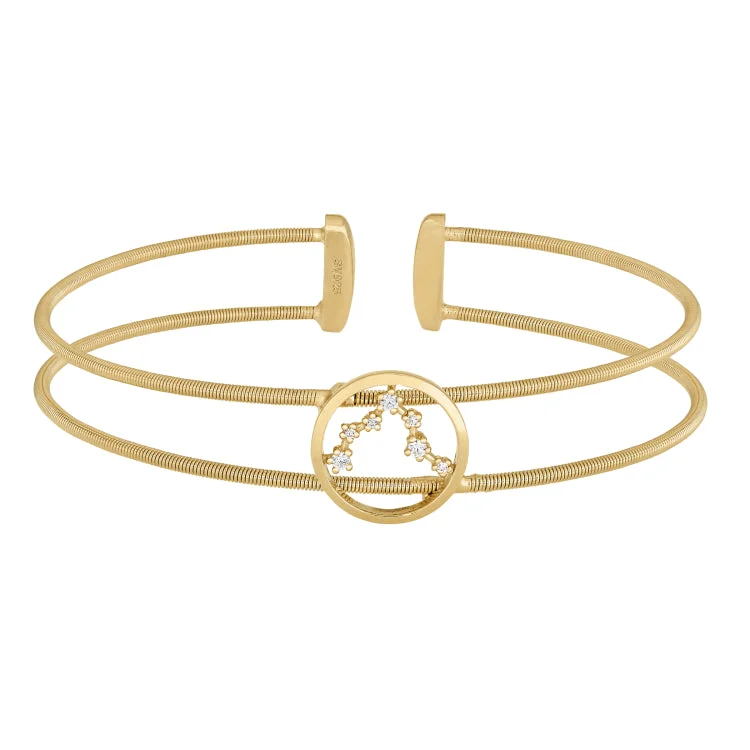 Infinity bracelets for eternal love-Gold Finish Sterling Silver Cable Cuff Constellation Bracelet with Simulated Diamonds - Pisces