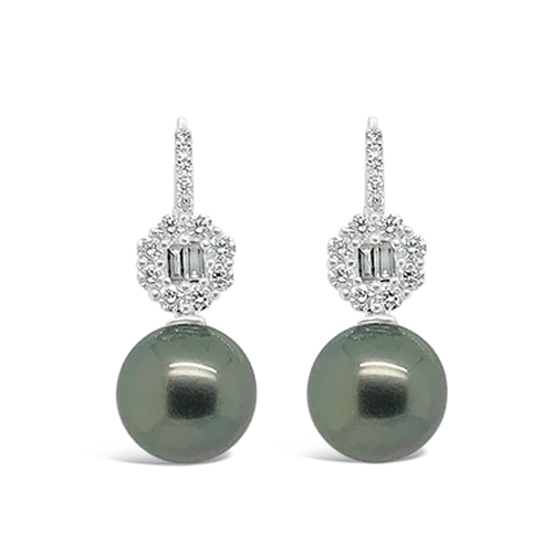 Custom earrings for your favorite sports team-Tahitian Pearl & Diamond Earrings