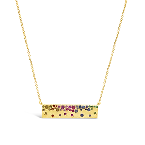 Layered pendant necklaces for trendy, chic looks-Multi-color Sapphire Bar Pendant