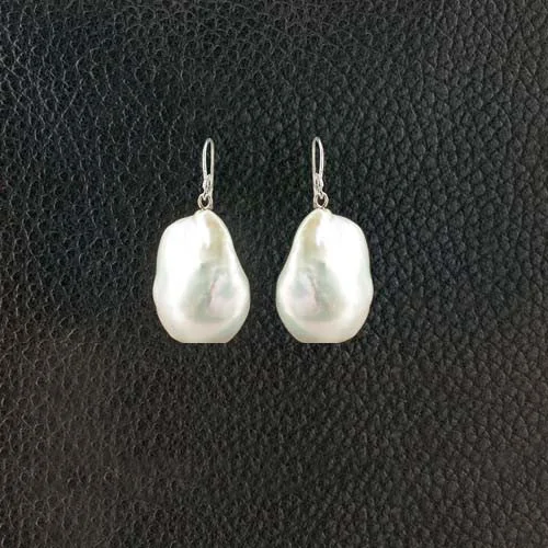 Silver earrings with delicate detailing-Baroque South Sea Pearl Earrings