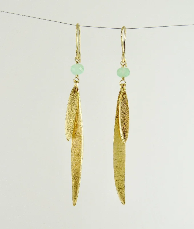 Elegant pearl earrings for weddings and celebrations-Lily Long Double Leaf Earrings with Chrysoprase